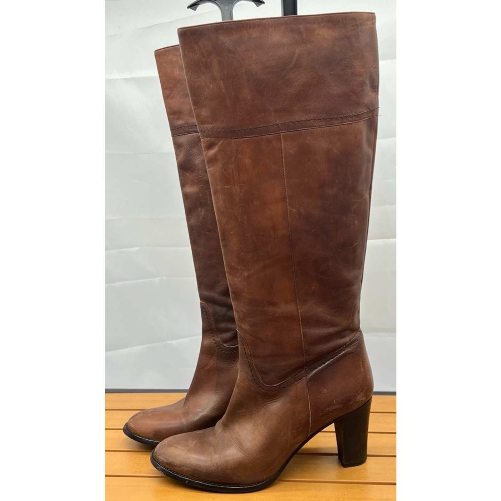 J. Crew Nottingham Tall Boots Brown Leather Block Heel Size 9.5